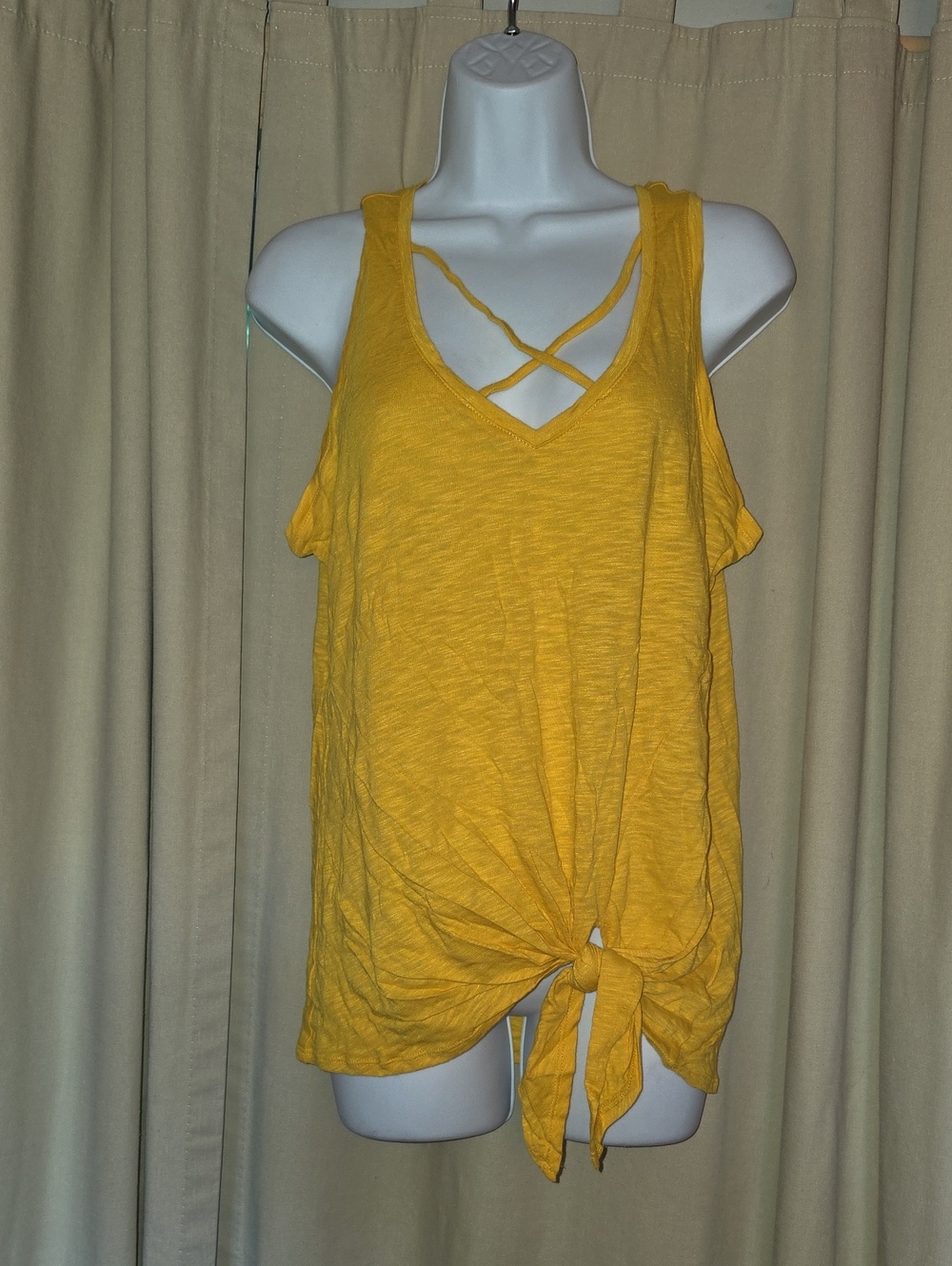 Express One Eleven Yellow Crisscross V-Neck Tie-Front Tank
